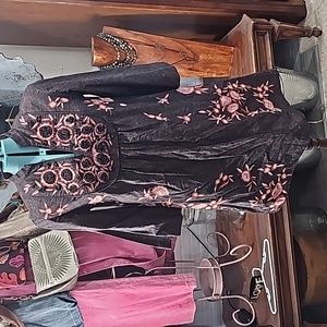 Ivy Jane Tunic Top Brown with pink floral embellishments